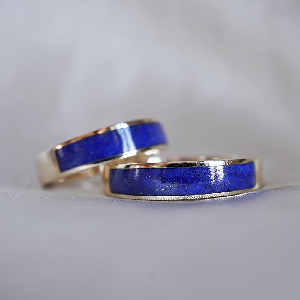 Lapis Lazuli Ring Band in Sterling Silver and 14K Gold, 3.5mm - Tippy Taste Jewelry