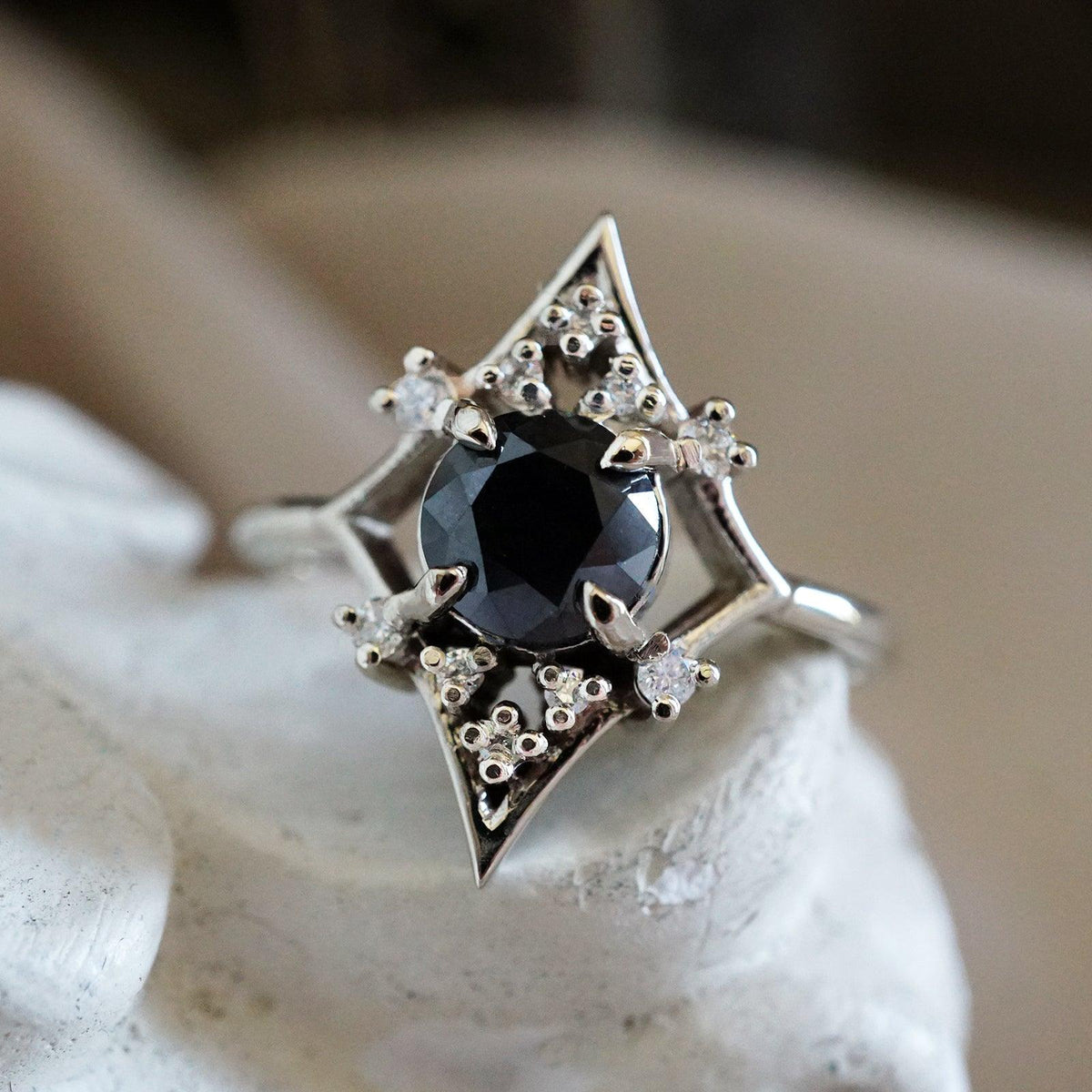 Lovers Shield Black Diamond Ring in 14K and 18K Gold - Tippy Taste Jewelry