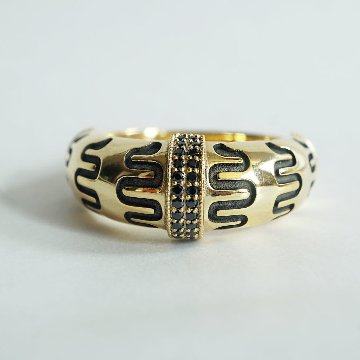 Maze Black Diamond Ring in Sterling Silver and 14K Gold, 9mm