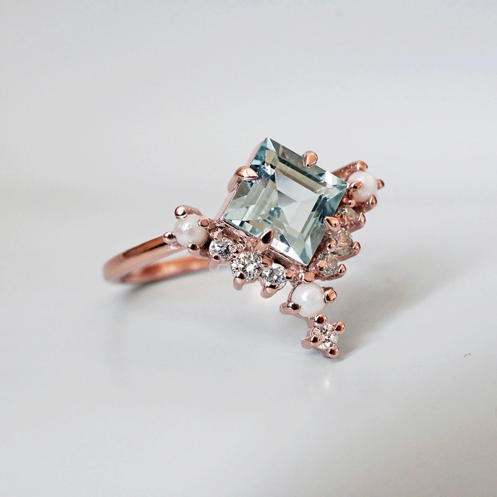 14K Aquamarine Mermaid Pearl Ring - Main Image