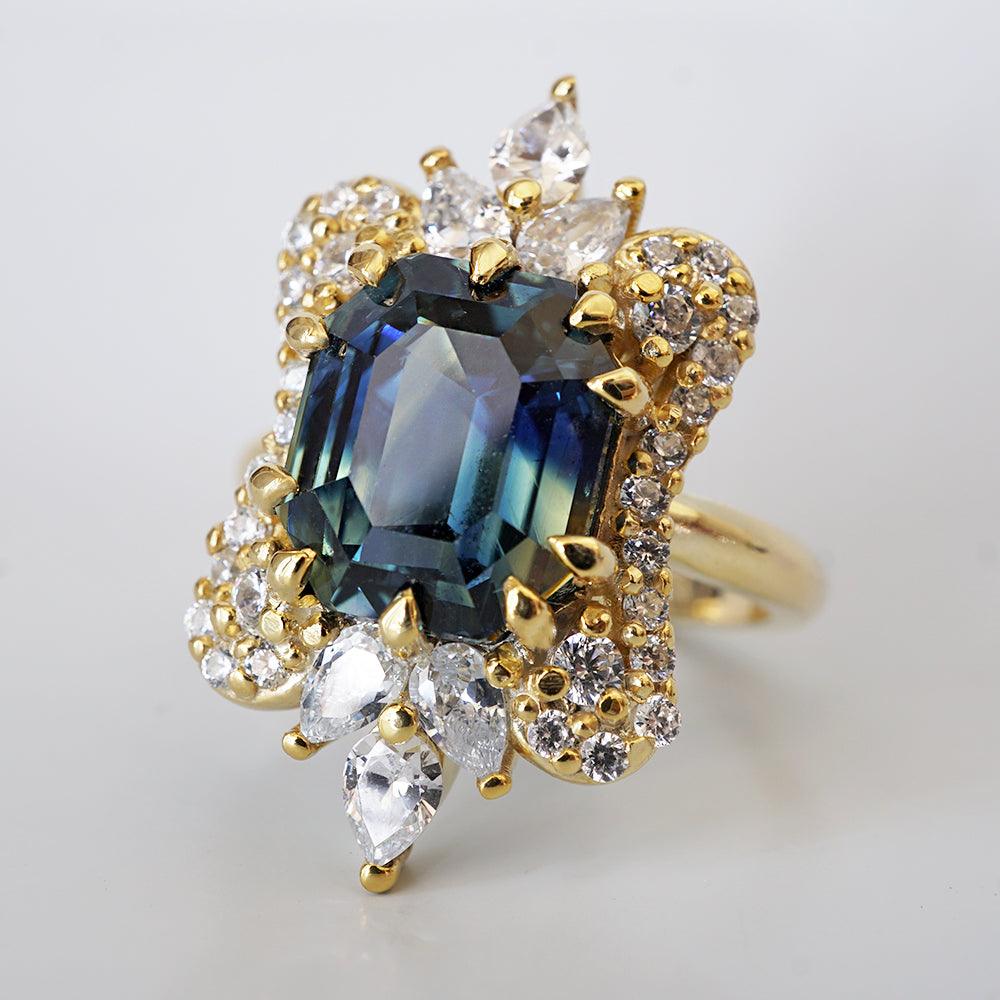 One Of A Kind: Parti Montana Sapphire Eleanor Diamond Ring in 14K and 18K Gold, 5.5ct - Tippy Taste Jewelry