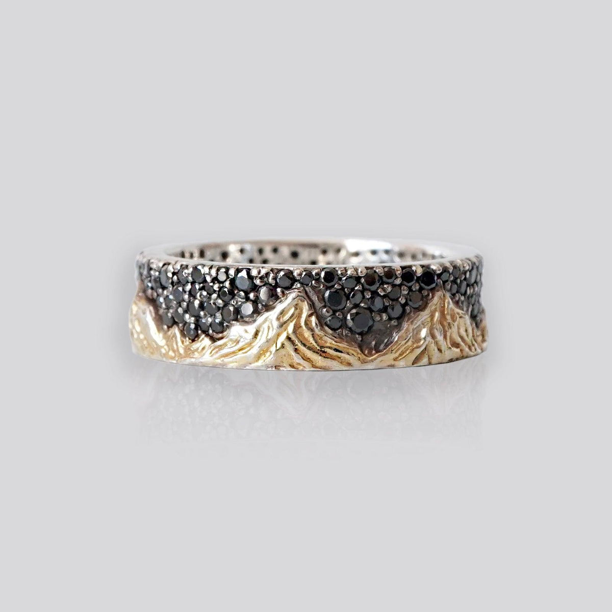 Mixed Metal Montona Black Diamond Ring in Sterling Silver and 14K Gold, 7.2mm - Tippy Taste Jewelry