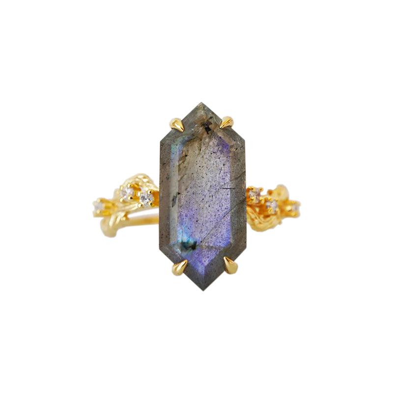 14K & 18K Gold Moody Labradorite Ring – Custom Cut Labradorite