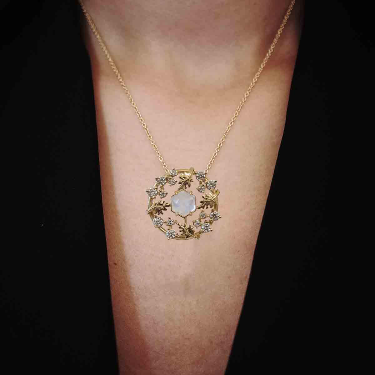 14K Wishing Well Moonstone Diamond Pendant - Tippy Taste Jewelry