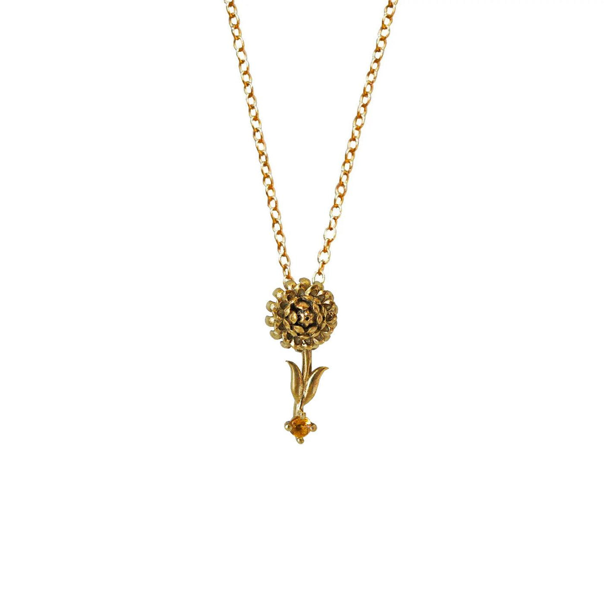 14K November Chrysanthemum Citrine Flower Necklace - Tippy Taste Jewelry