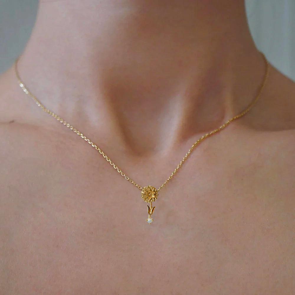 14K October Marigold Birth Flower Necklace