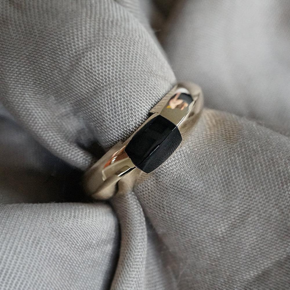 Black Onyx Bevel Ring in Sterling Silver and 14K Gold, 7mm - Tippy Taste Jewelry