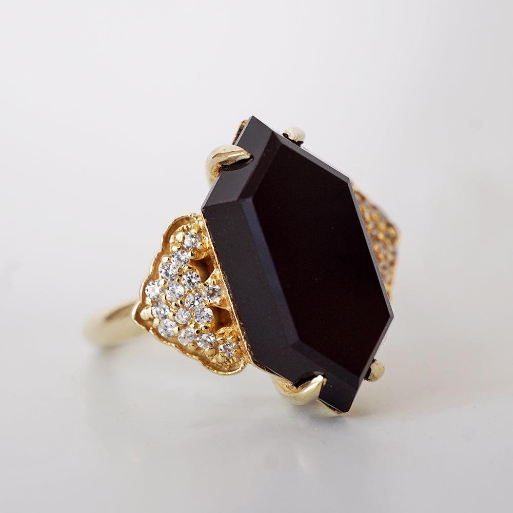 14K & 18K Gold Frozen Onyx Diamond Ring – Art Deco Black Onyx with