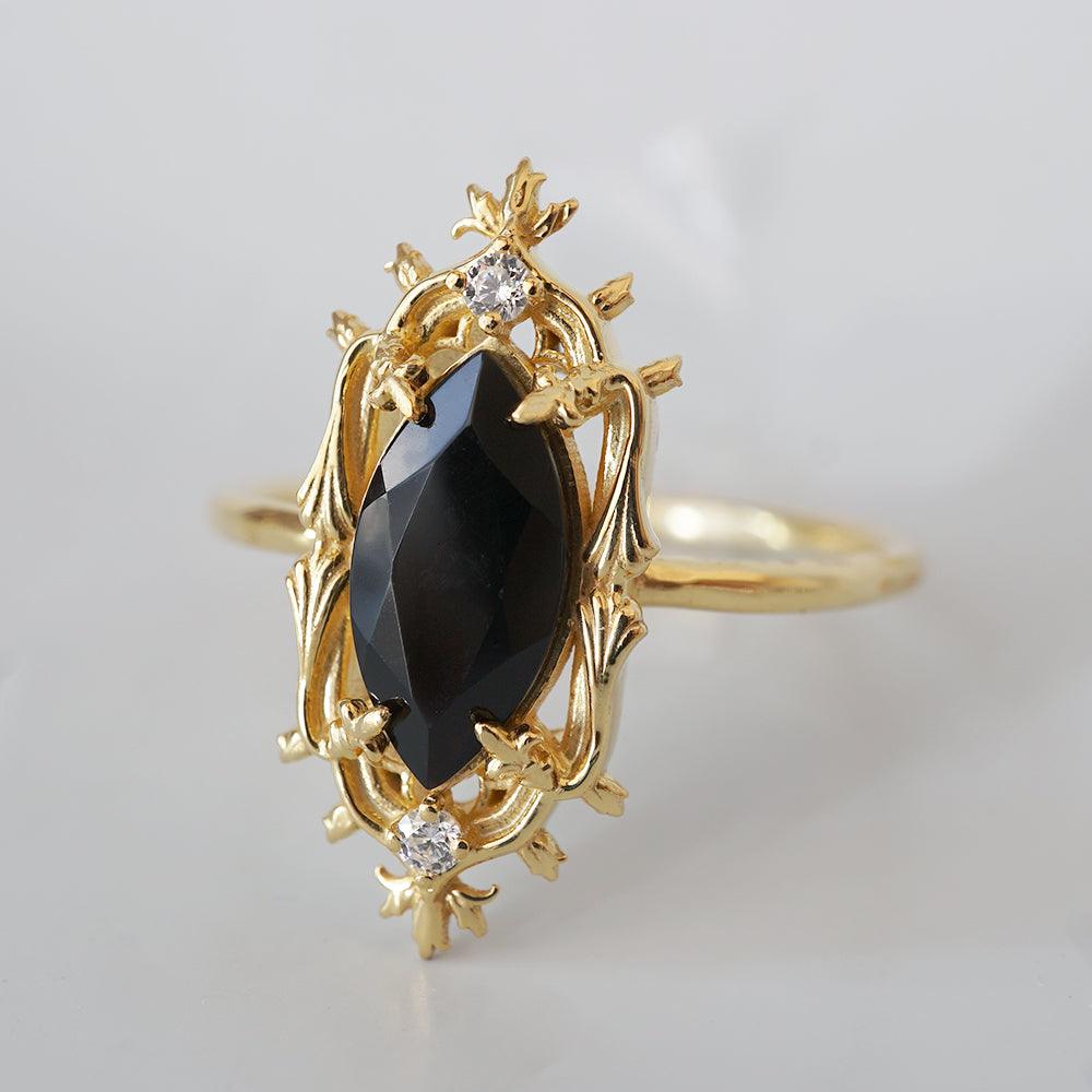 Gothic Marquise Onyx Ring in 14K and 18K Gold - Tippy Taste Jewelry