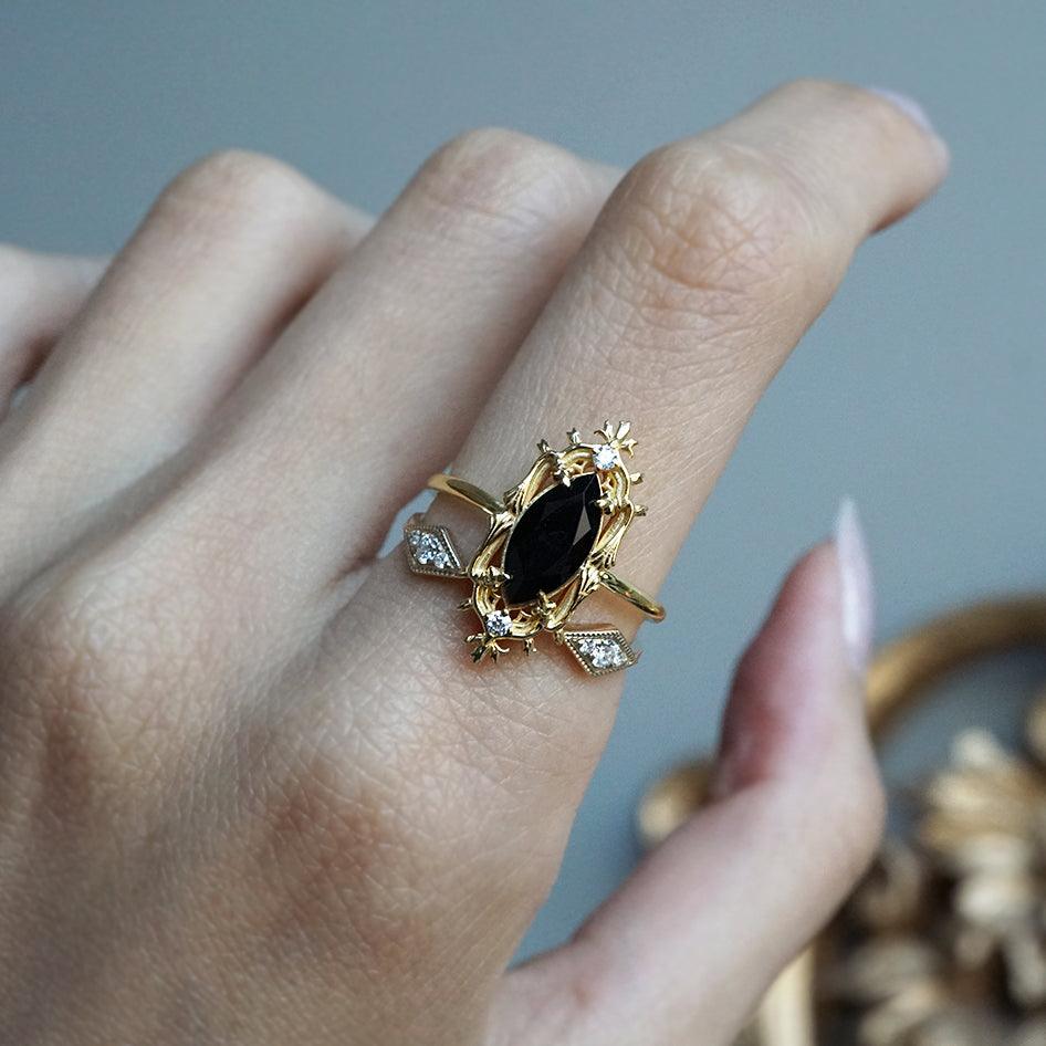 Gothic Marquise Onyx Ring in 14K and 18K Gold - Main Image