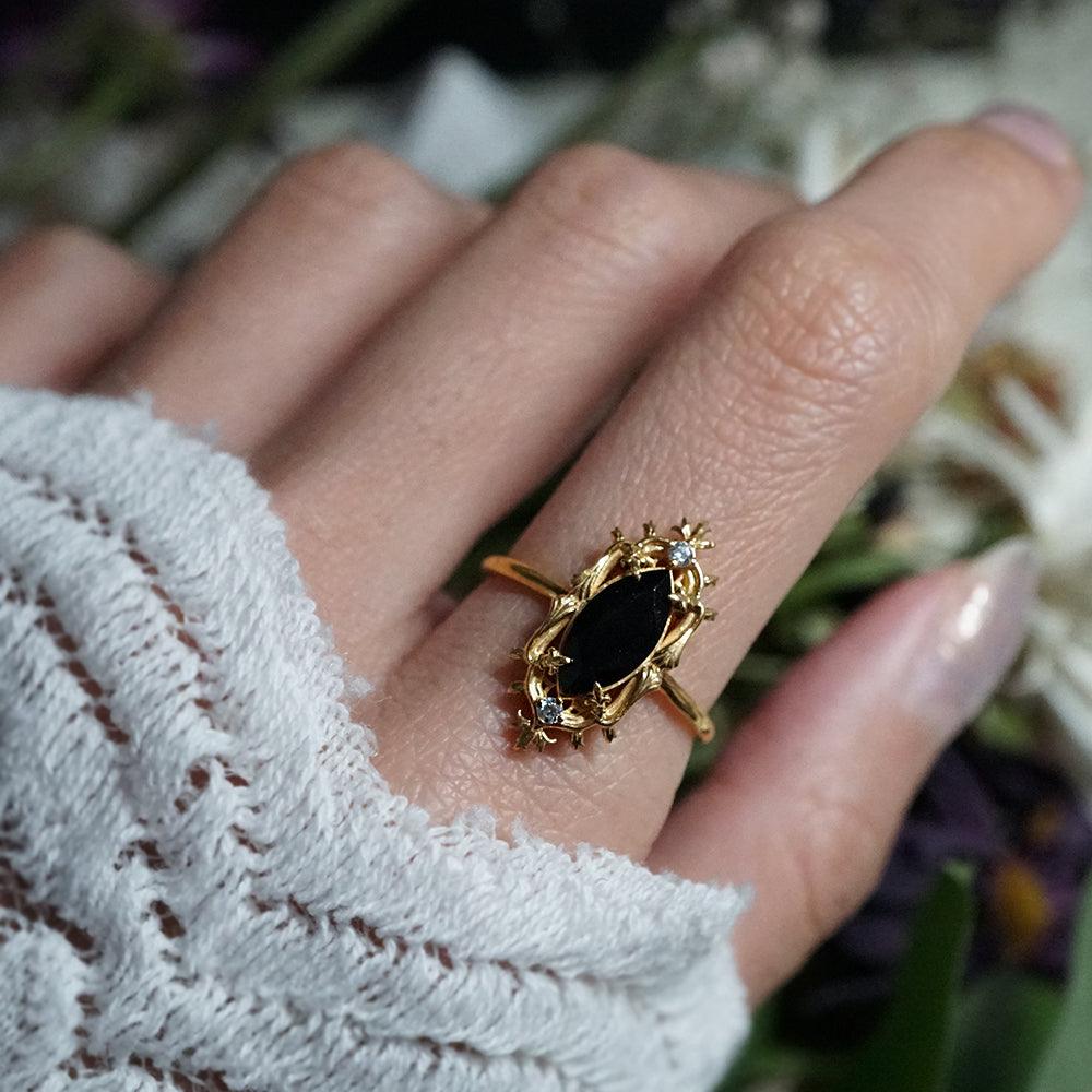 Gothic Marquise Onyx Ring in 14K and 18K Gold