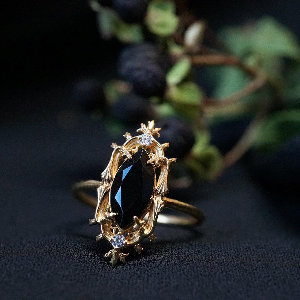 Gothic Marquise Onyx Ring in 14K and 18K Gold