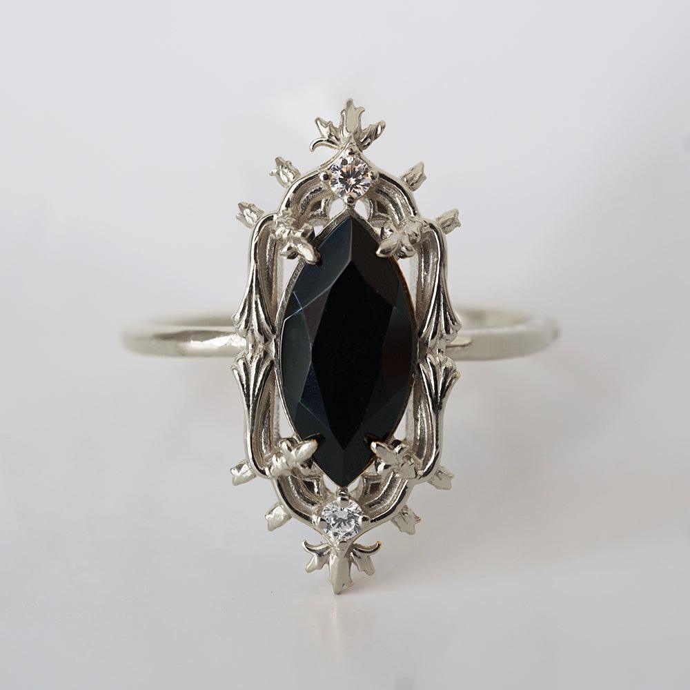 Gothic Marquise Onyx Ring in 14K and 18K Gold - Main Image