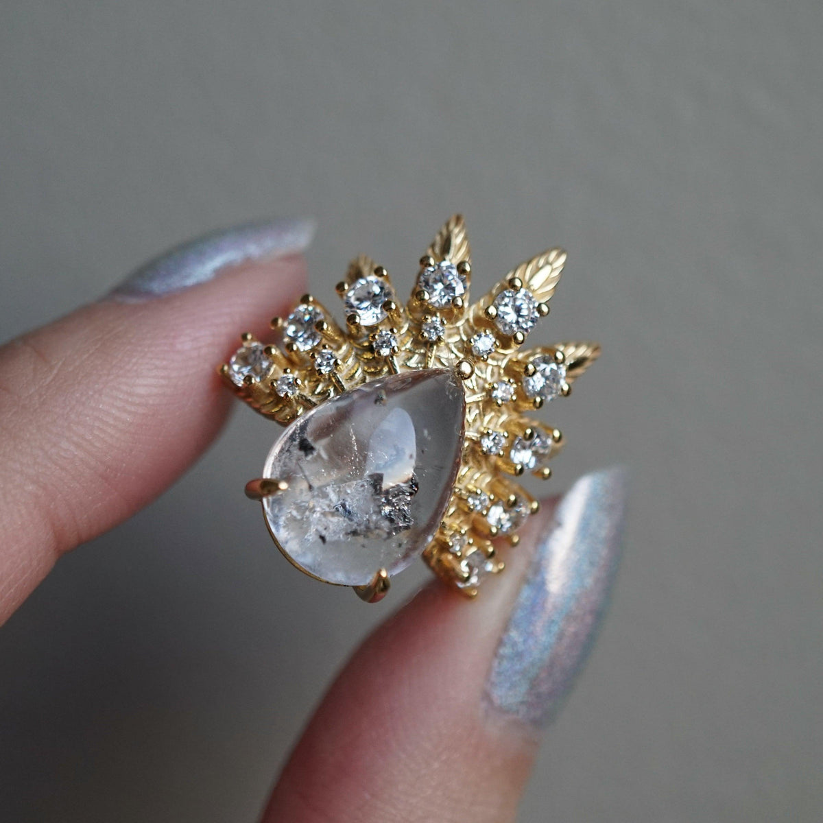 Athena Dendrite Agate Diamond Ring - Tippy Taste Jewelry