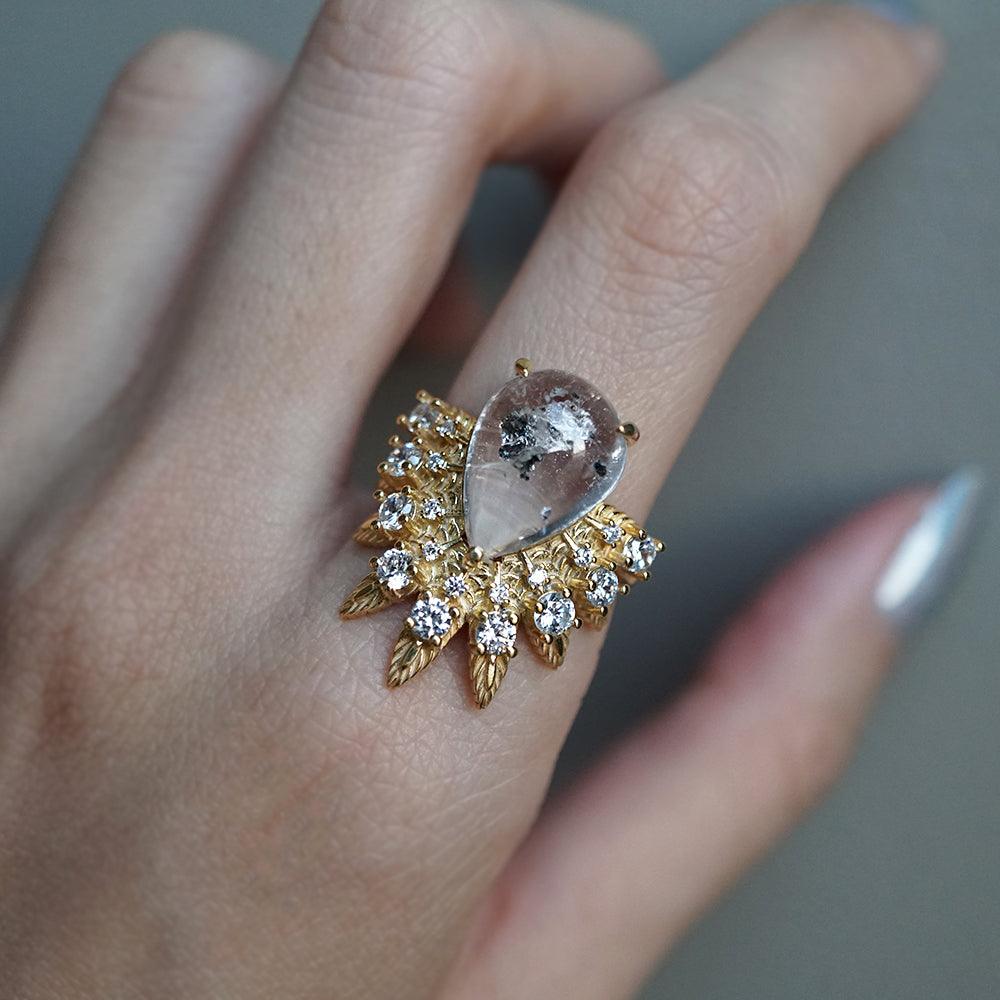 Athena Dendrite Agate Diamond Ring - Tippy Taste Jewelry