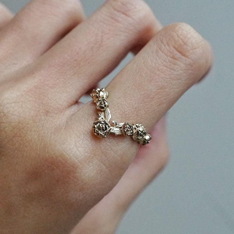 Peonies V Shape Ring in 14K and 18K Gold - Tippy Taste Jewelry