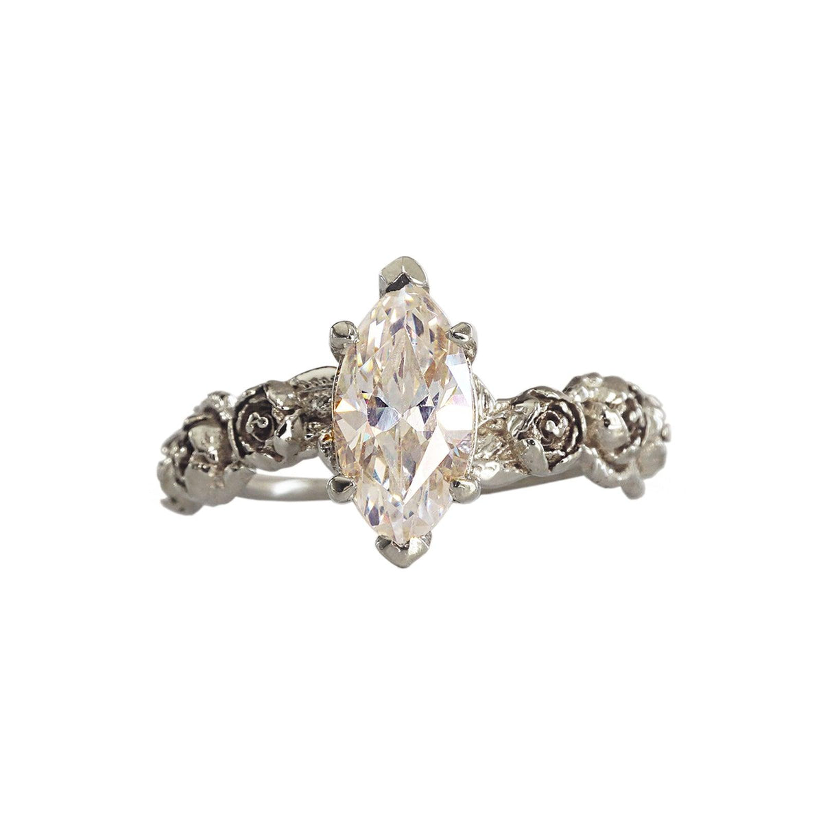 Peonies Marquise Diamond Ring, 0.9ct (Natural or Moissanite)
