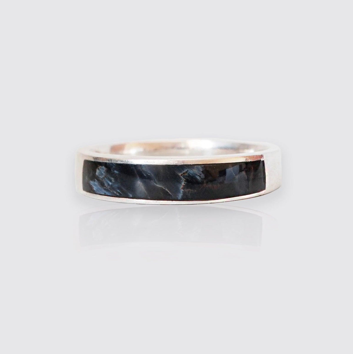 Pietersite Ring Band in Sterling Silver and 14K Gold, 3.5mm - Tippy Taste Jewelry