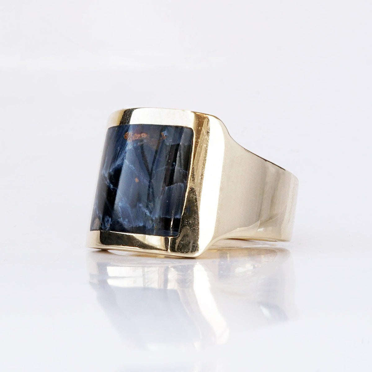 Pietersite Cigar Ring in Sterling Silver and 14K Gold, 16mm - Tippy Taste Jewelry
