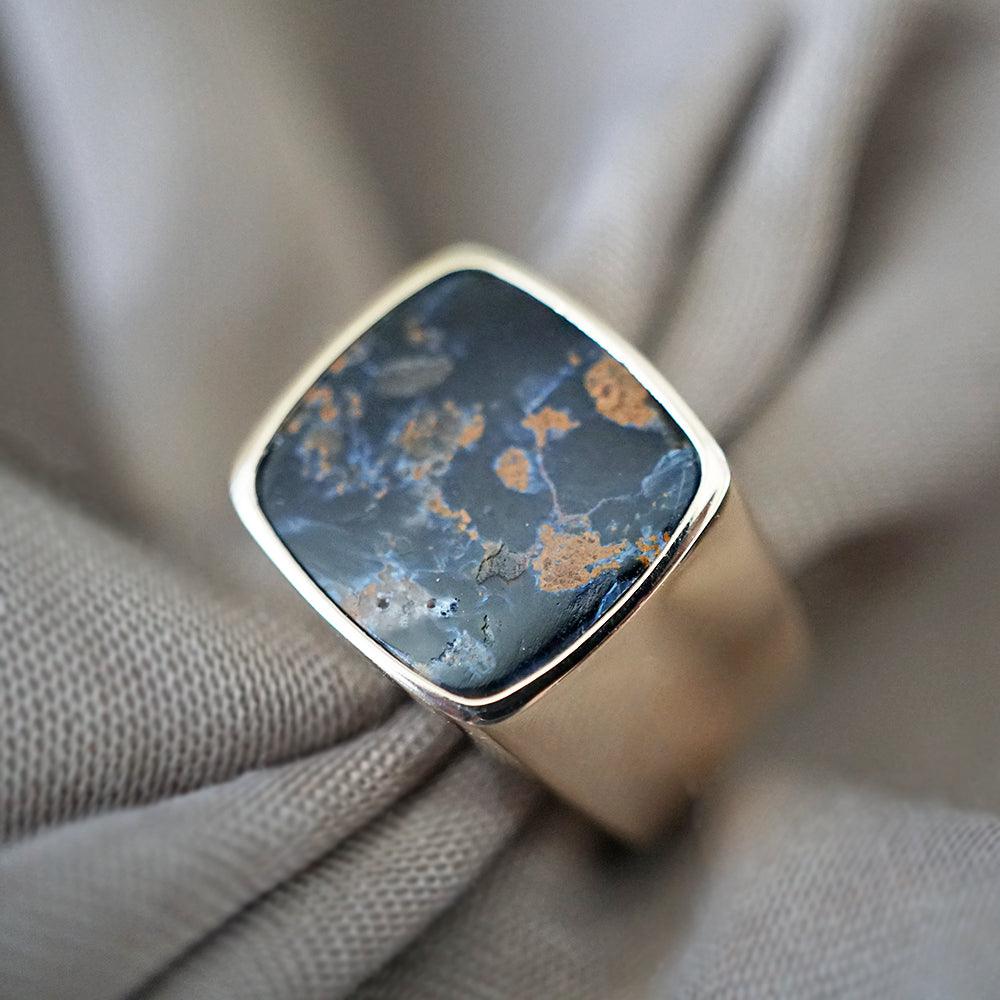 Pietersite Signet Ring in Sterling Silver and 14K Gold - Tippy Taste Jewelry