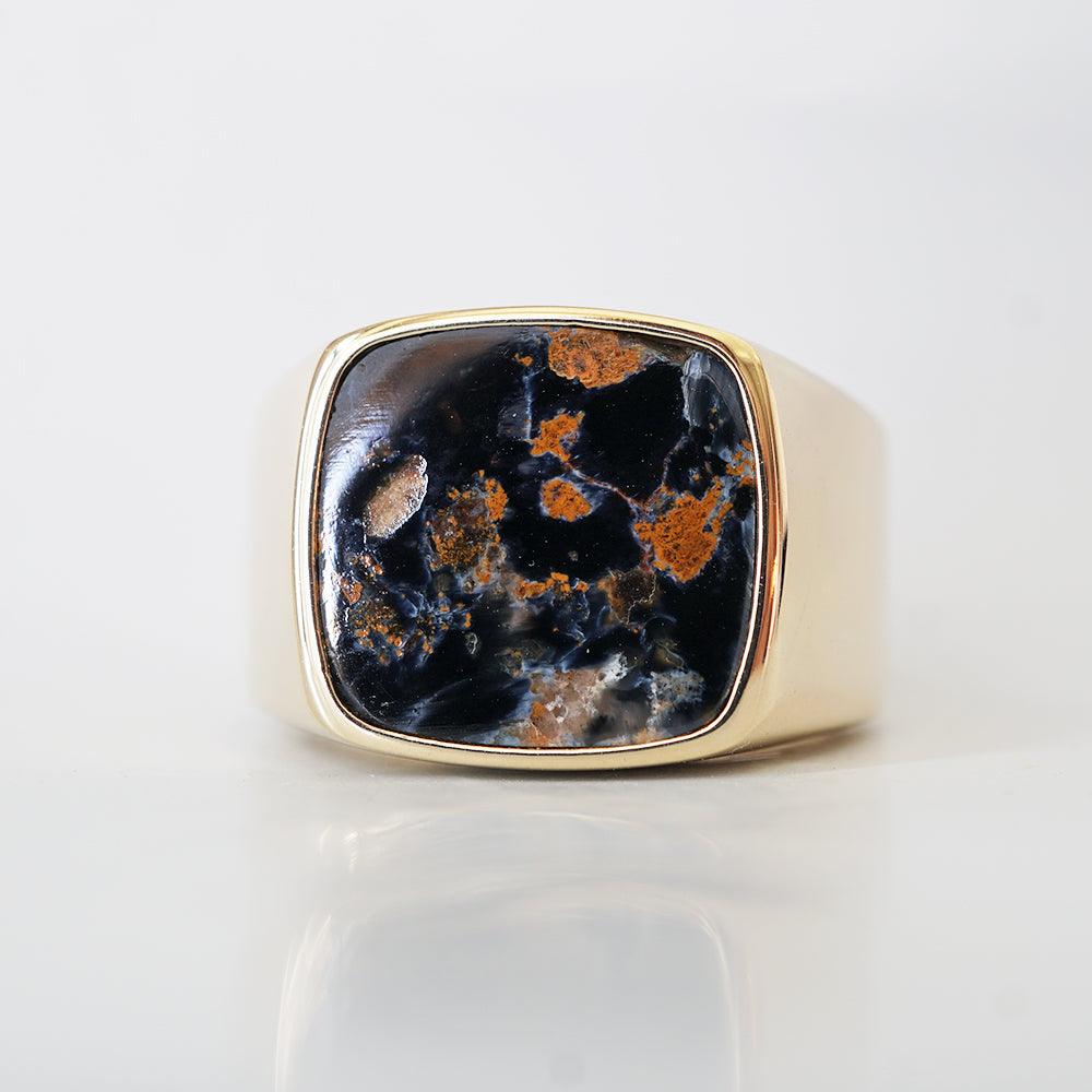 Pietersite Signet Ring in Sterling Silver and 14K Gold