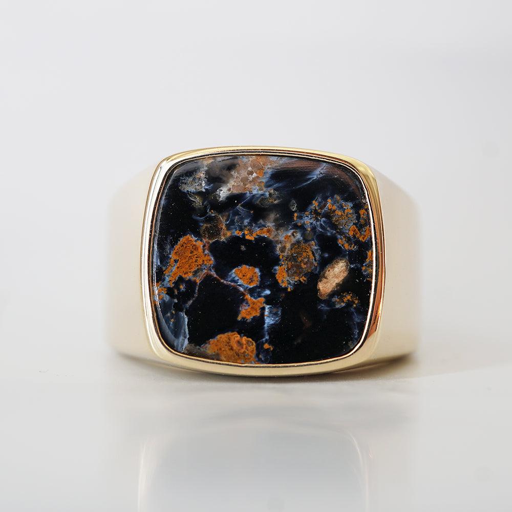 Pietersite Signet Ring in Sterling Silver and 14K Gold - Tippy Taste Jewelry