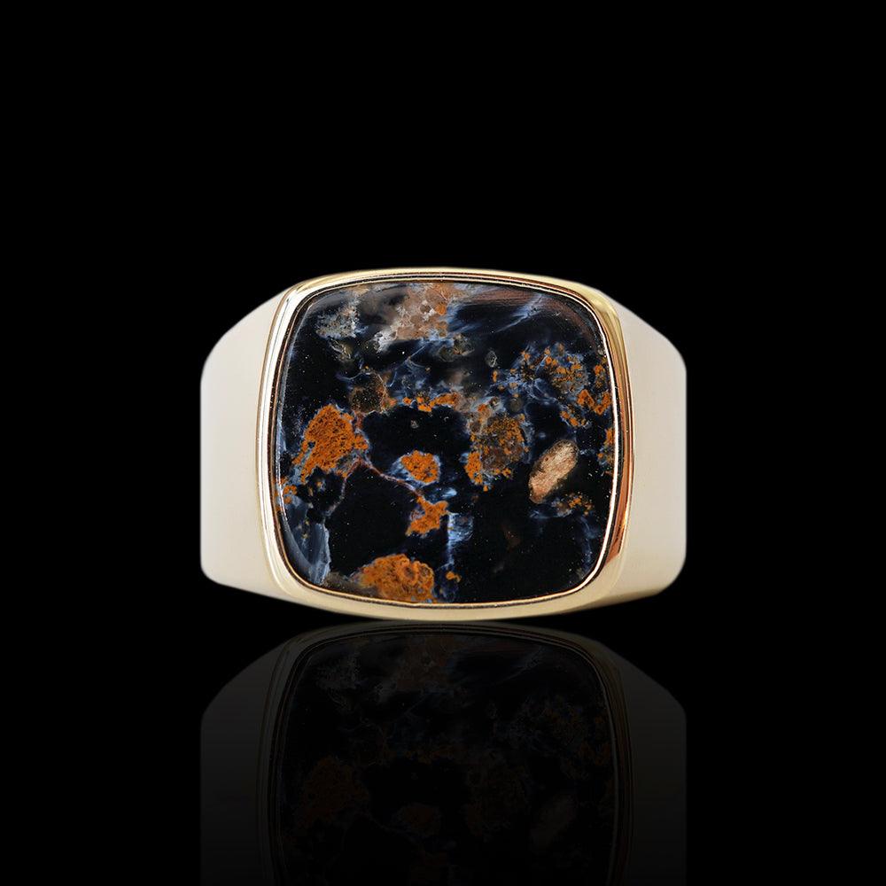 Pietersite Signet Ring in Sterling Silver and 14K Gold
