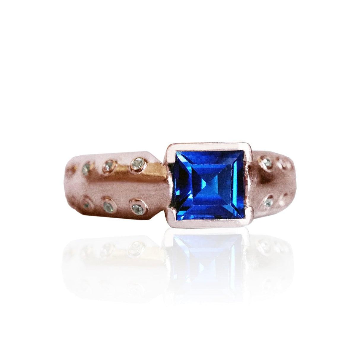 Paragon Blue Sapphire Diamond Ring in Sterling Silver and 14K Gold, 6mm