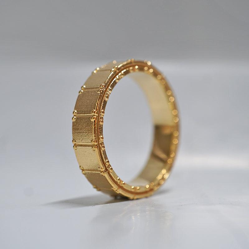 Shield Textured Ring Band in Sterling Silver and 14K Gold, 5mm