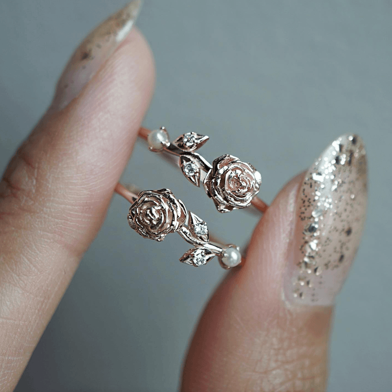 june birth flower ring in rose gold and yellow gold
