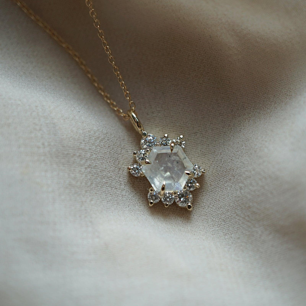 14K Rosie Moonstone Diamond Necklace