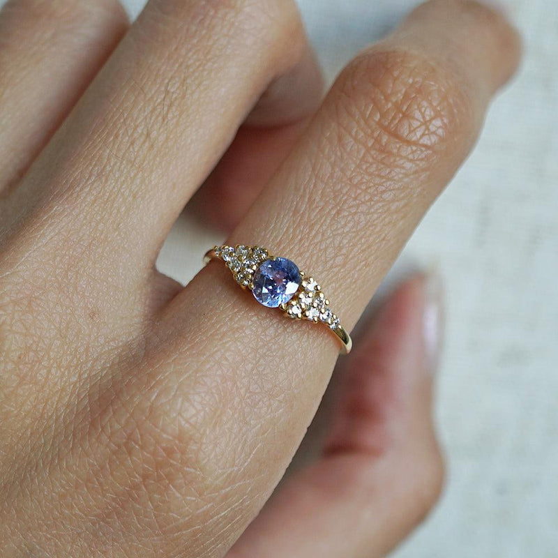 One Of A Kind: 14K Periwinkle Lavender Sapphire Diamond Ring - Tippy Taste Jewelry