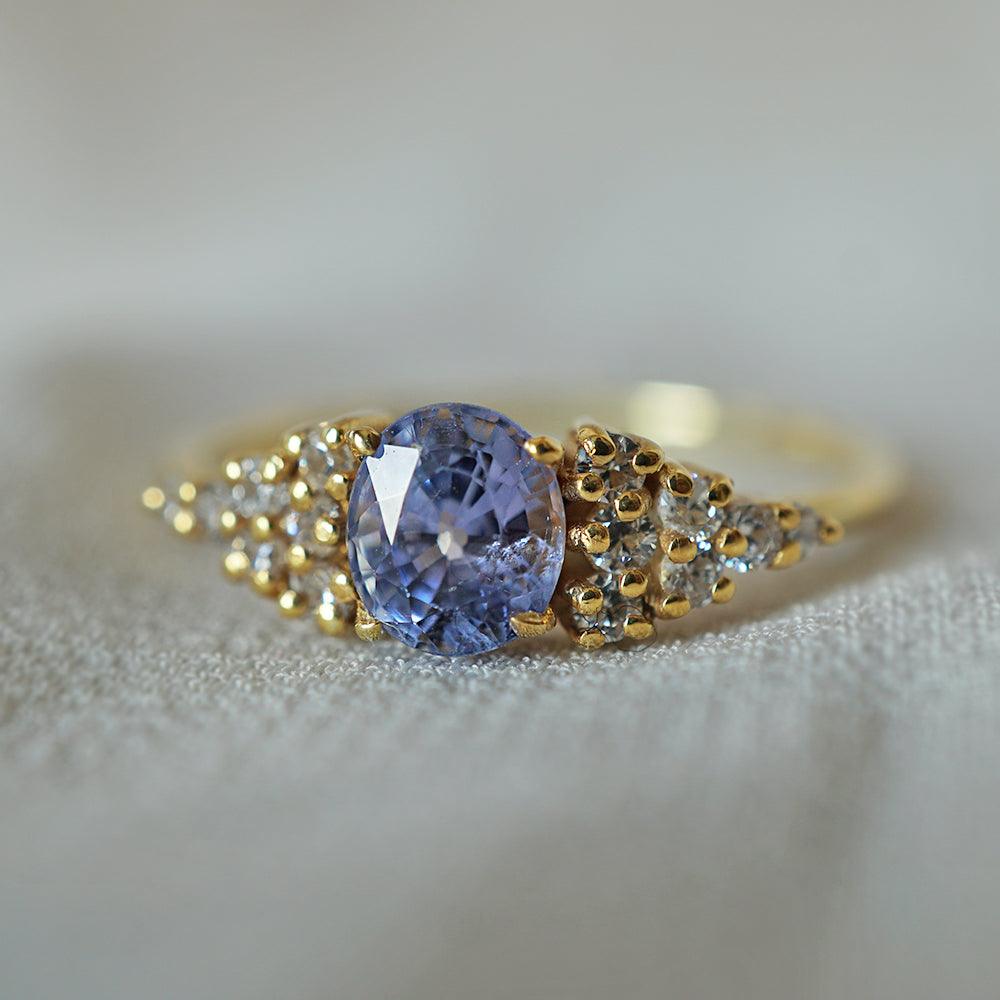 One Of A Kind: 14K Periwinkle Lavender Sapphire Diamond Ring