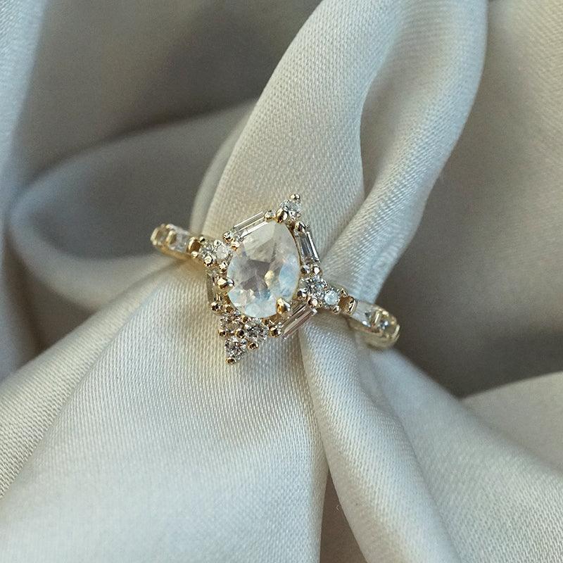 Vintage Moonstone Engagement Ring Set Rose Gold Pear Shaped Halo Rings Art  Deco Diamond Bridal Set June Birthstone Anniversary Bridal Set - Etsy