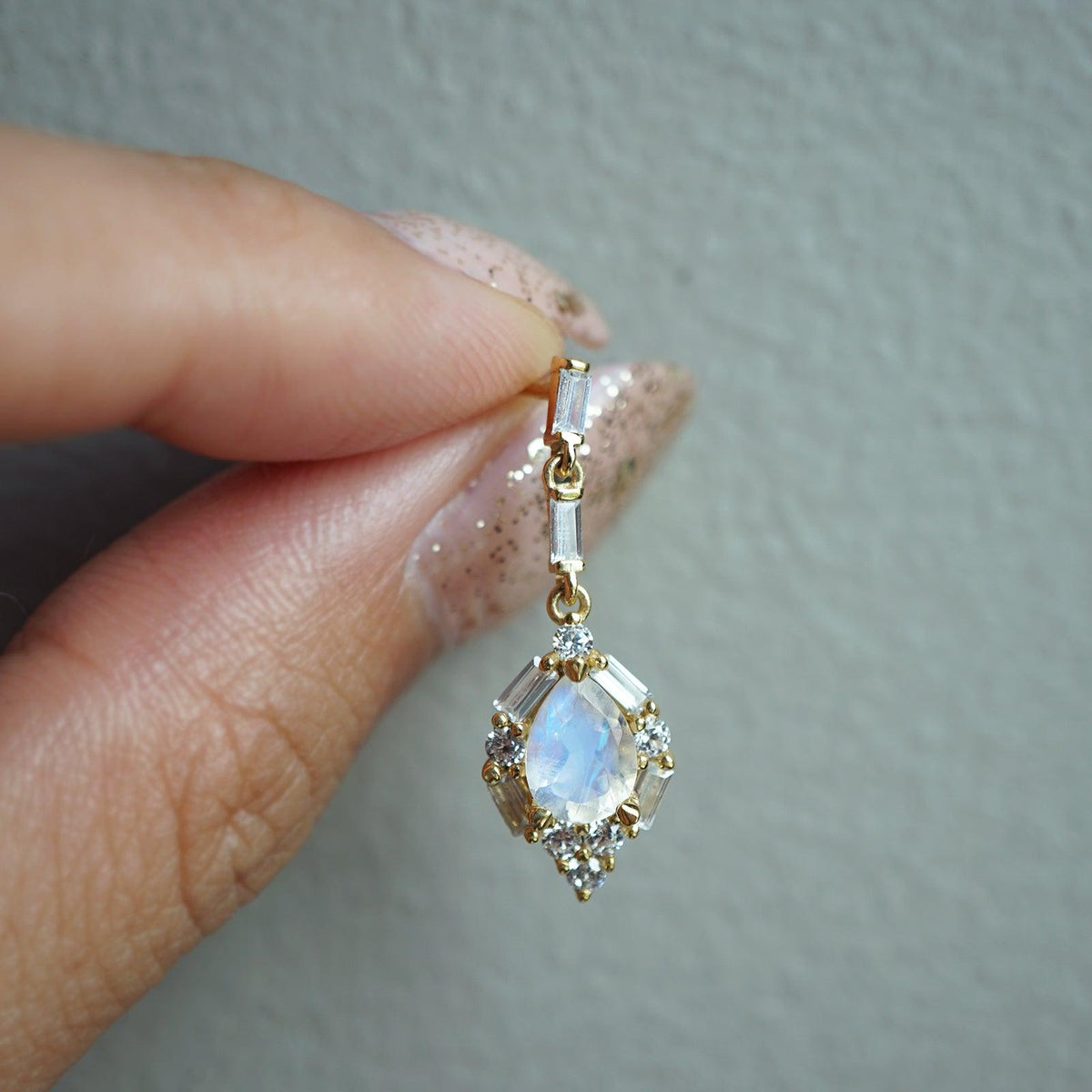 14K Selene Moonstone Diamond Earrings - Tippy Taste Jewelry
