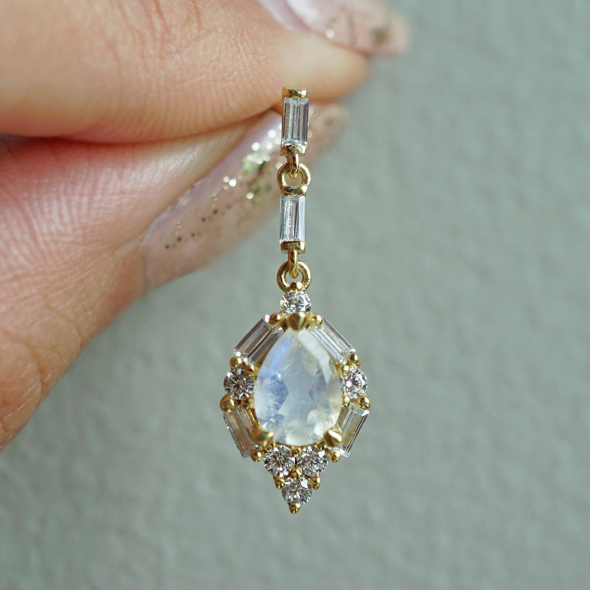 14K Selene Moonstone Diamond Earrings