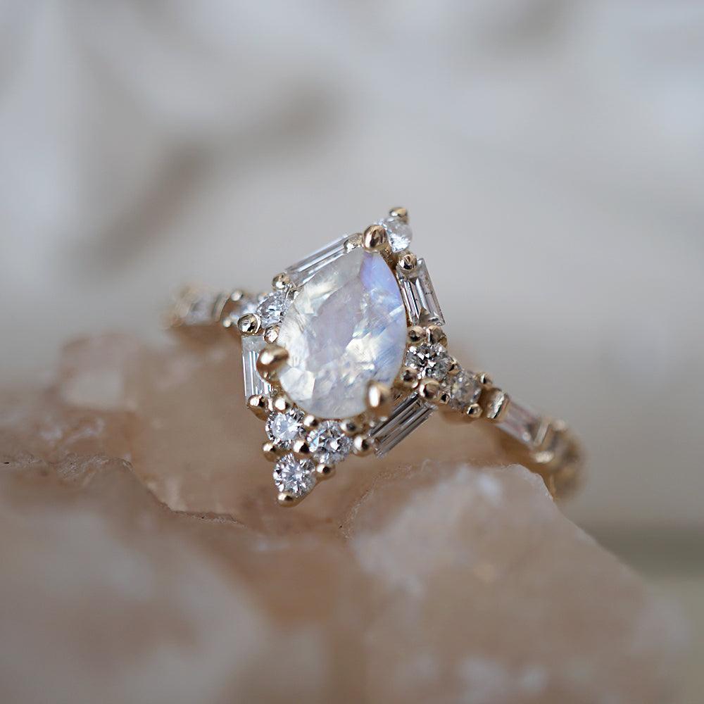 Selene Moonstone Diamond Ring in 14K and 18K Gold