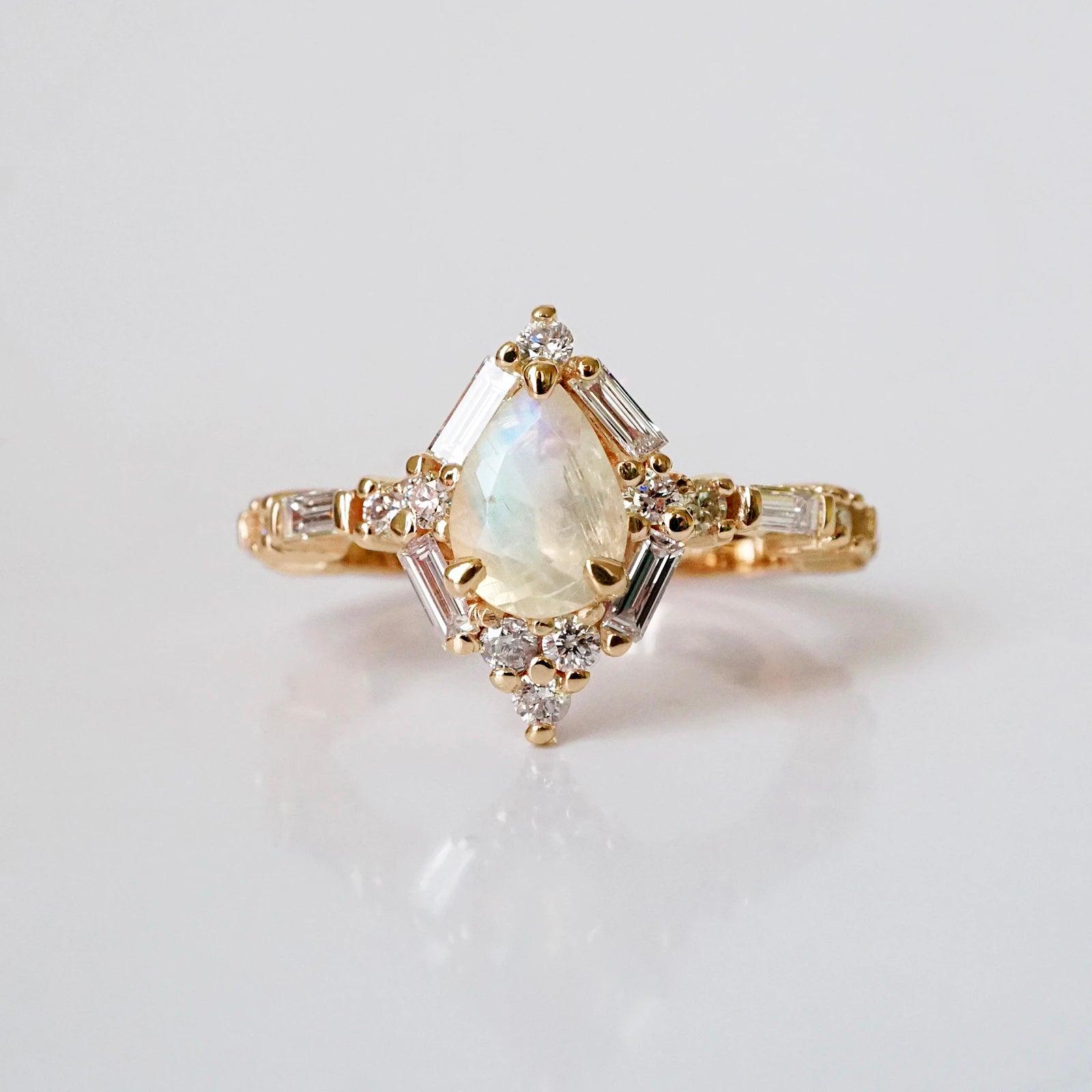 Vintage Rainbow Emerald Moonstone Engagement Ring For Sale | PenFine –  PENFINE