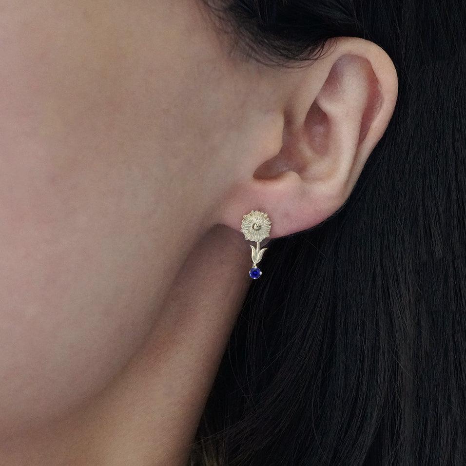 14K September Aster Flower Earrings - Tippy Taste Jewelry