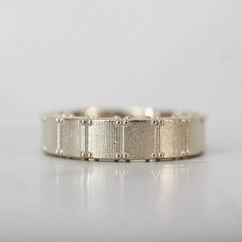 Shield Textured Ring Band in Sterling Silver and 14K Gold, 5mm