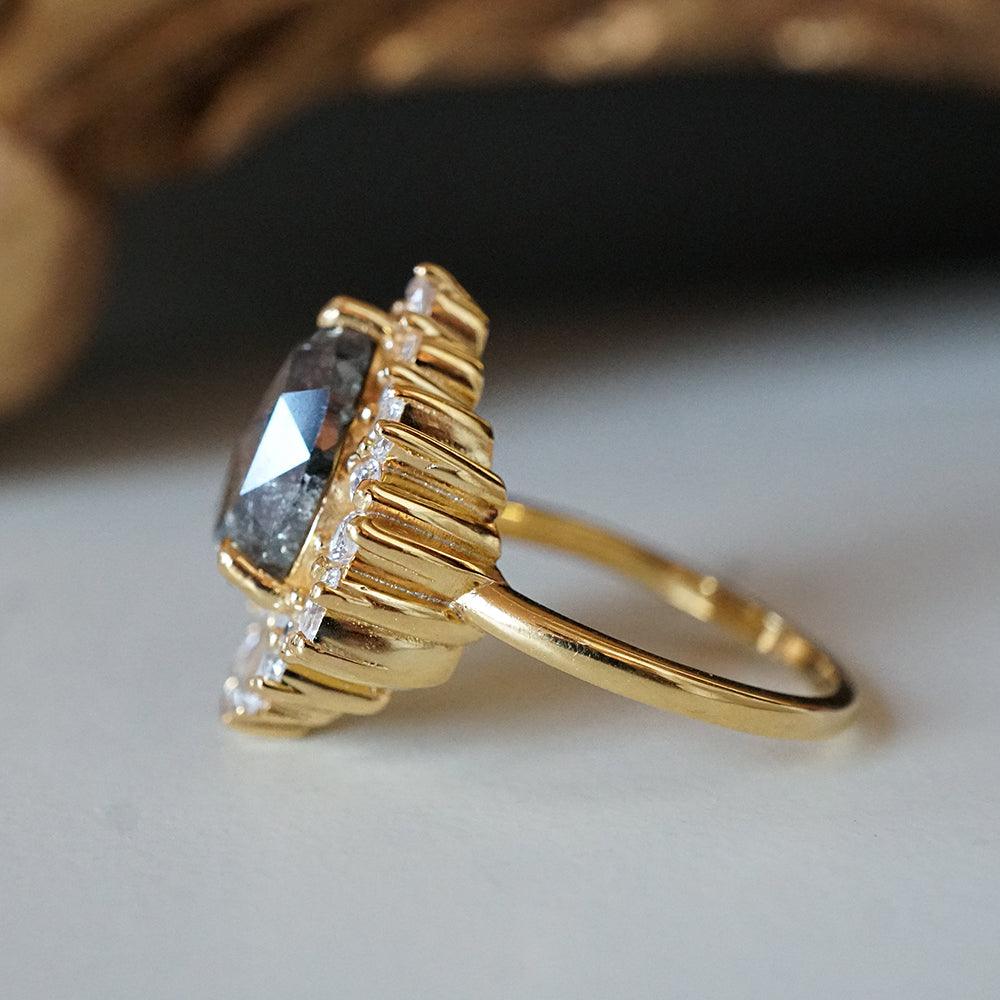 One Of A Kind: Salt & Pepper Hall Of Mirrors Diamond Ring in 14K and 18K Gold, 3.76ct - Tippy Taste Jewelry