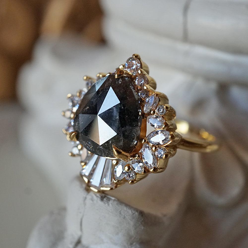 One Of A Kind: Salt & Pepper Hall Of Mirrors Diamond Ring in 14K and 18K Gold, 3.76ct - Tippy Taste Jewelry