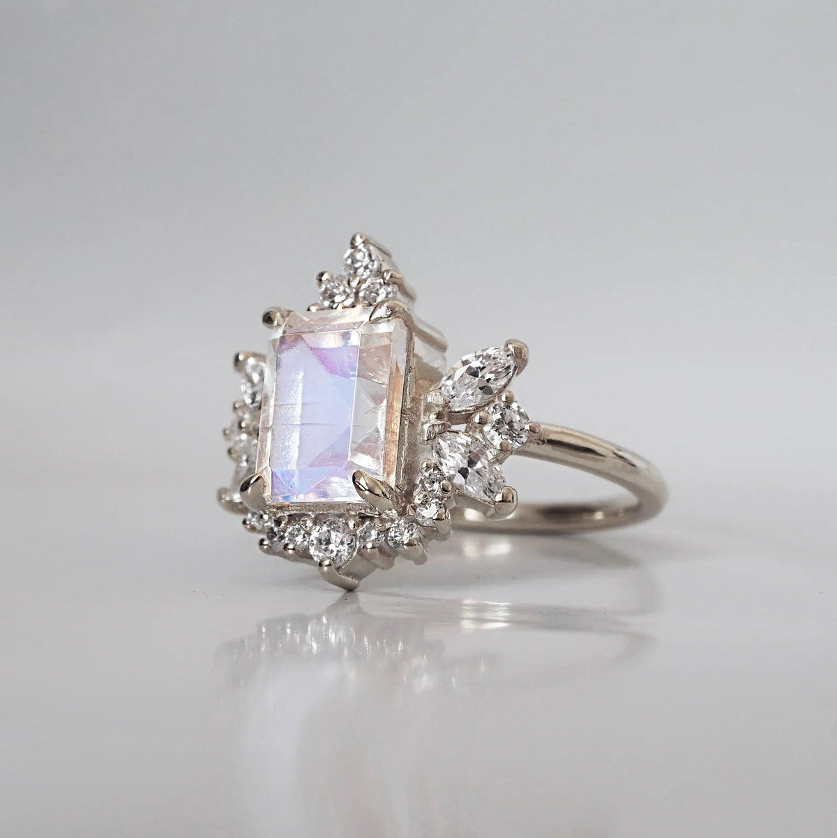 Stardust Moonstone Diamond Ring in Platinum