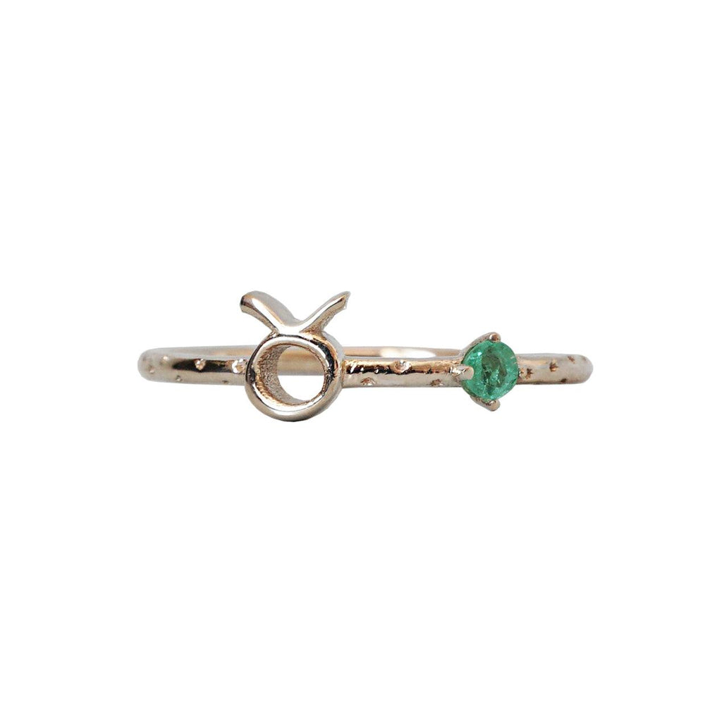 14K Taurus Horoscope Birthstone Ring (Emerald + Diamond)