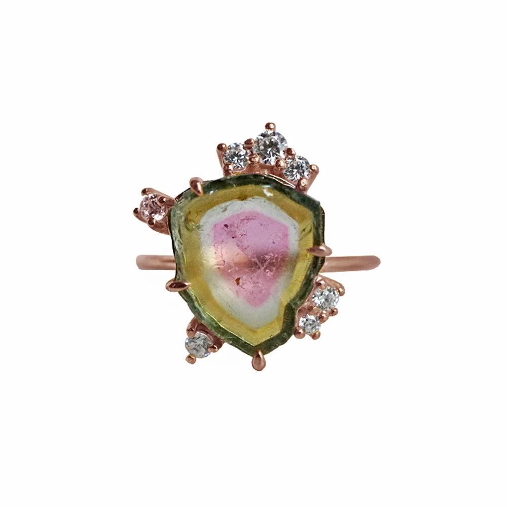 One Of A Kind: Watermelon Tourmaline Slice Étienne Ring - Tippy Taste Jewelry