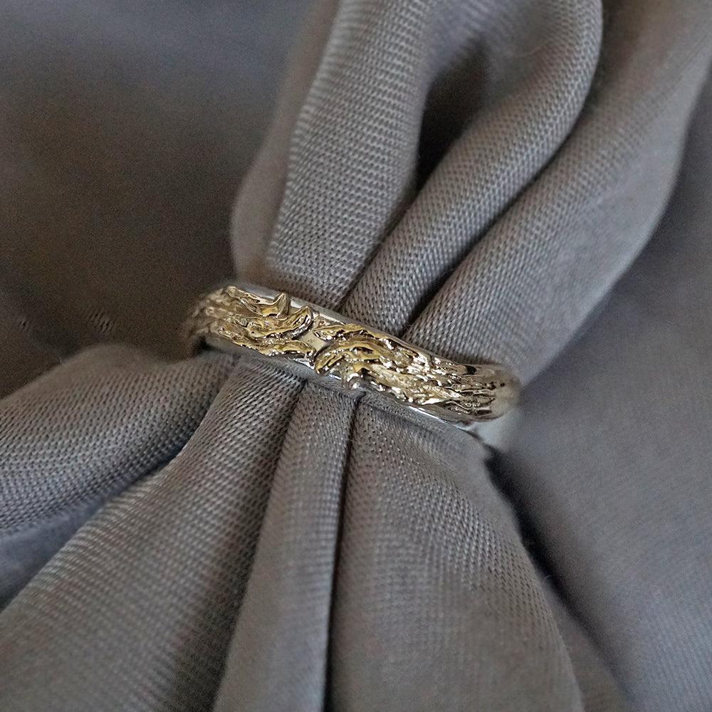 Mixed Metal Tree Branch Ring in Sterling Silver and 14K Gold, 5mm - Tippy Taste Jewelry