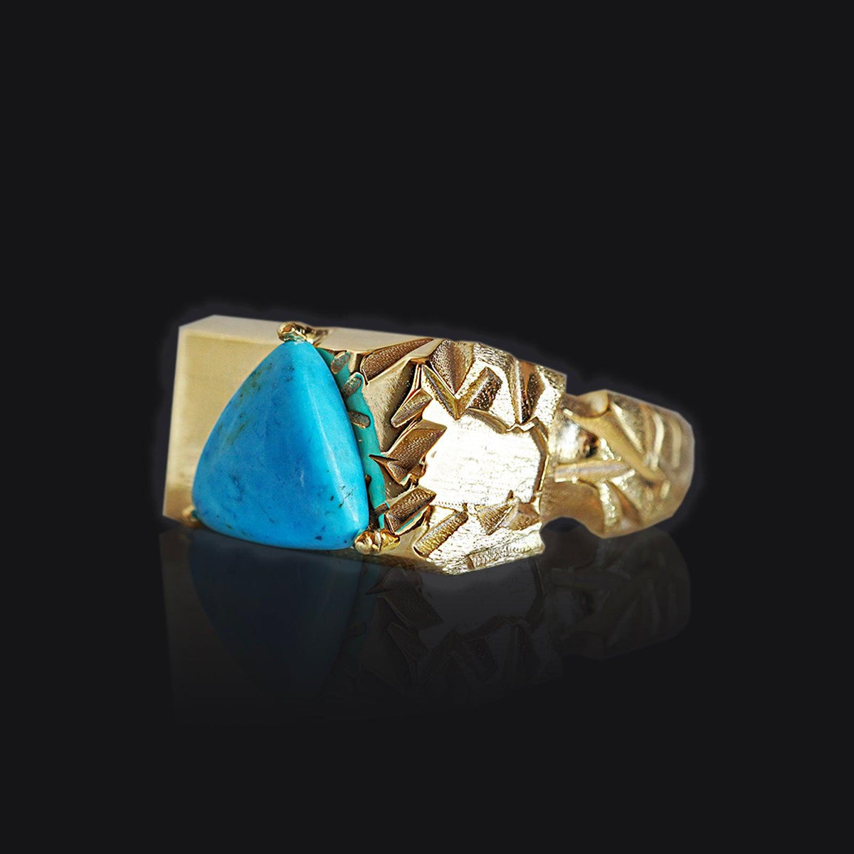 Trillion Turquoise Rock Ring in Sterling Silver and 14K Gold