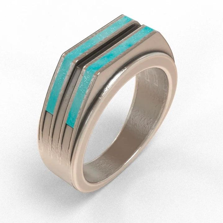 Turquoise Inlay Horizon Ring in Sterling Silver and 14K Gold, 5.8mm - Tippy Taste Jewelry