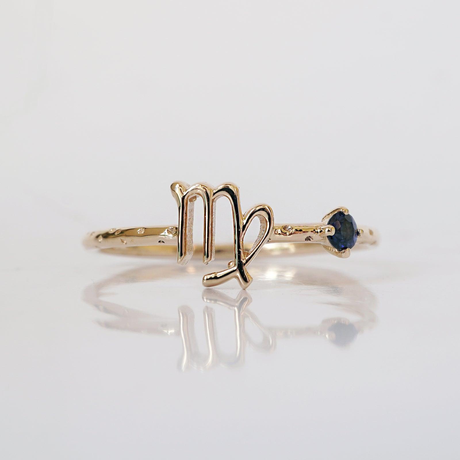 14K Virgo Horoscope Birthstone Ring (Sapphire Peridot)