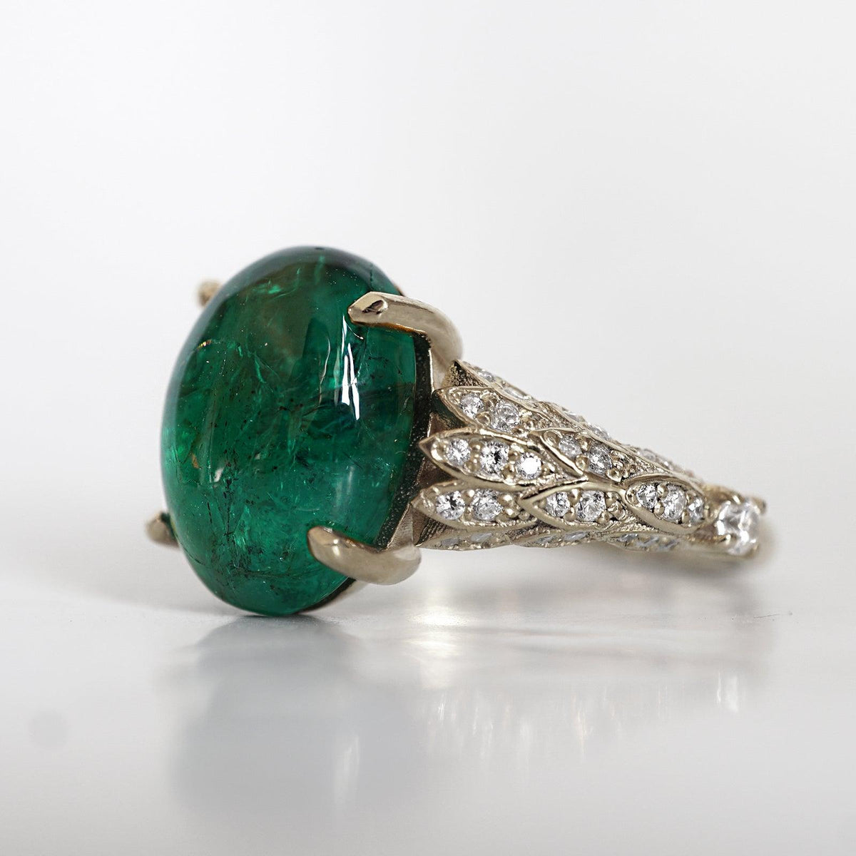 One Of A Kind: Oval Emerald Phoenix Diamond Ring - Tippy Taste Jewelry